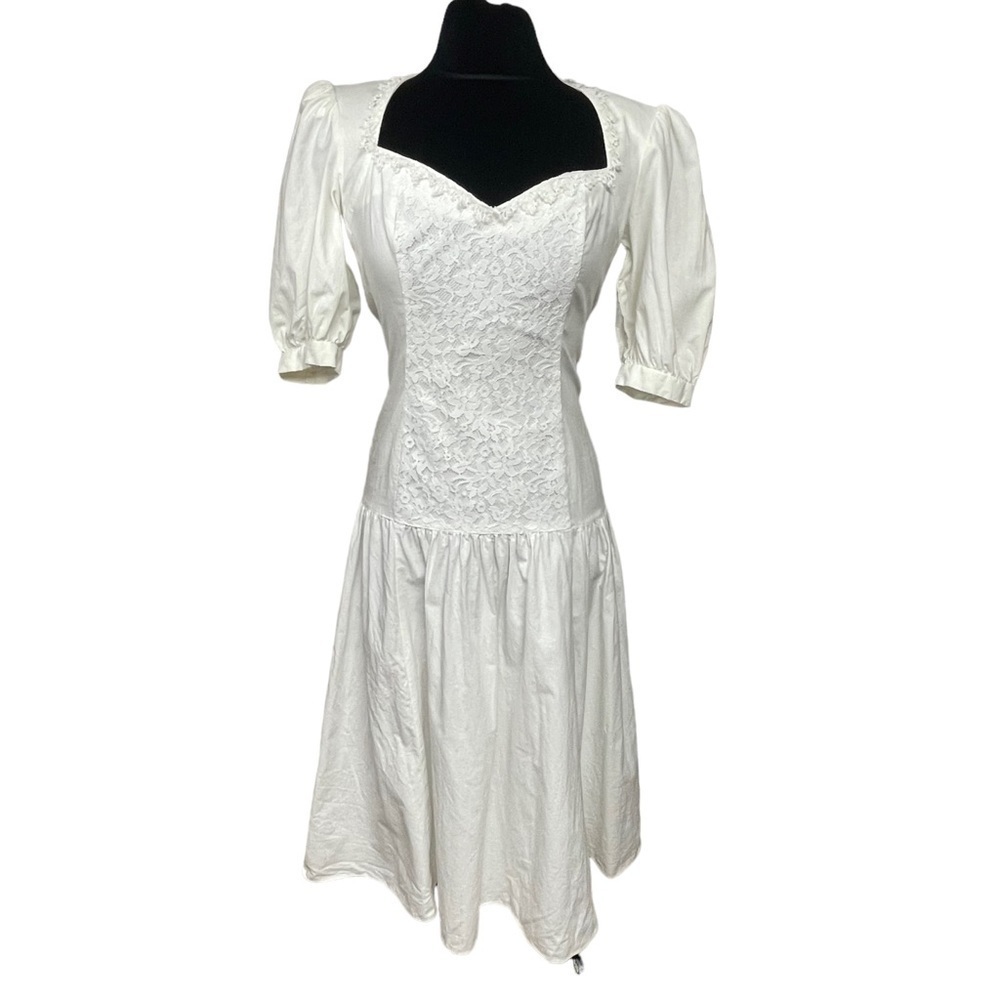 Gunne Sax Jessica McClintock White Drop Waist Dress 11